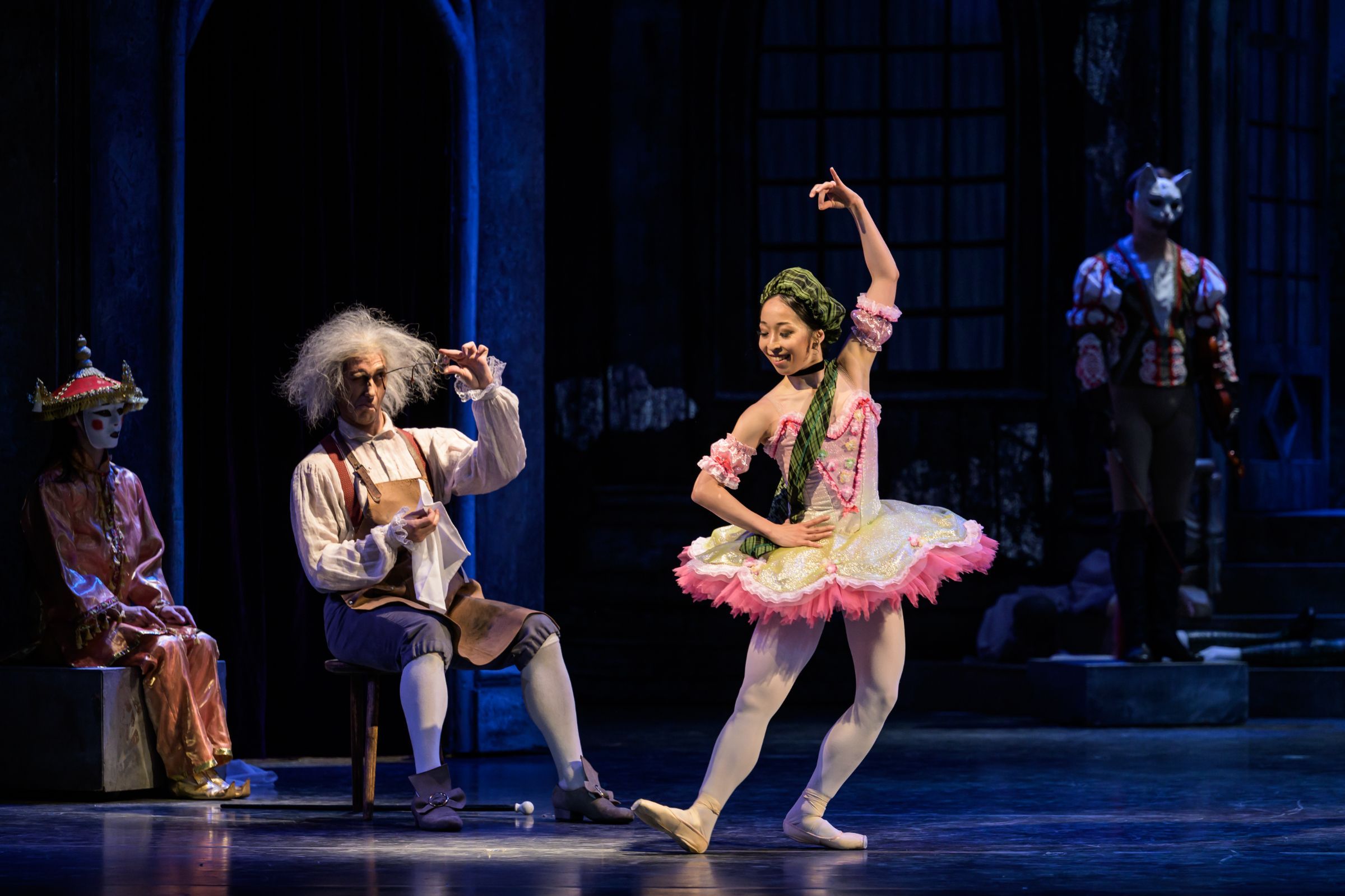Giovanni Rotolo as Dr Coppélius and Aya Okumura as Swanilda in Ronald Hynd's <i>Coppélia</i> © Serghei Gherciu