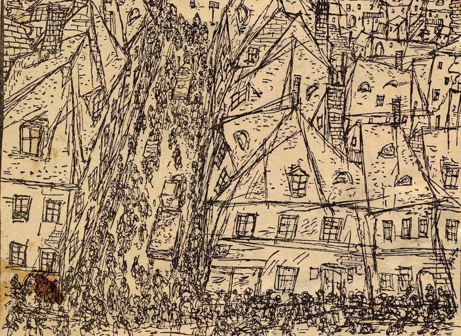 Bedřich Fritta: A View of Terezin (1941&ndash;44) &copy; Public domain | Ghetto Fighters&rsquo; House
