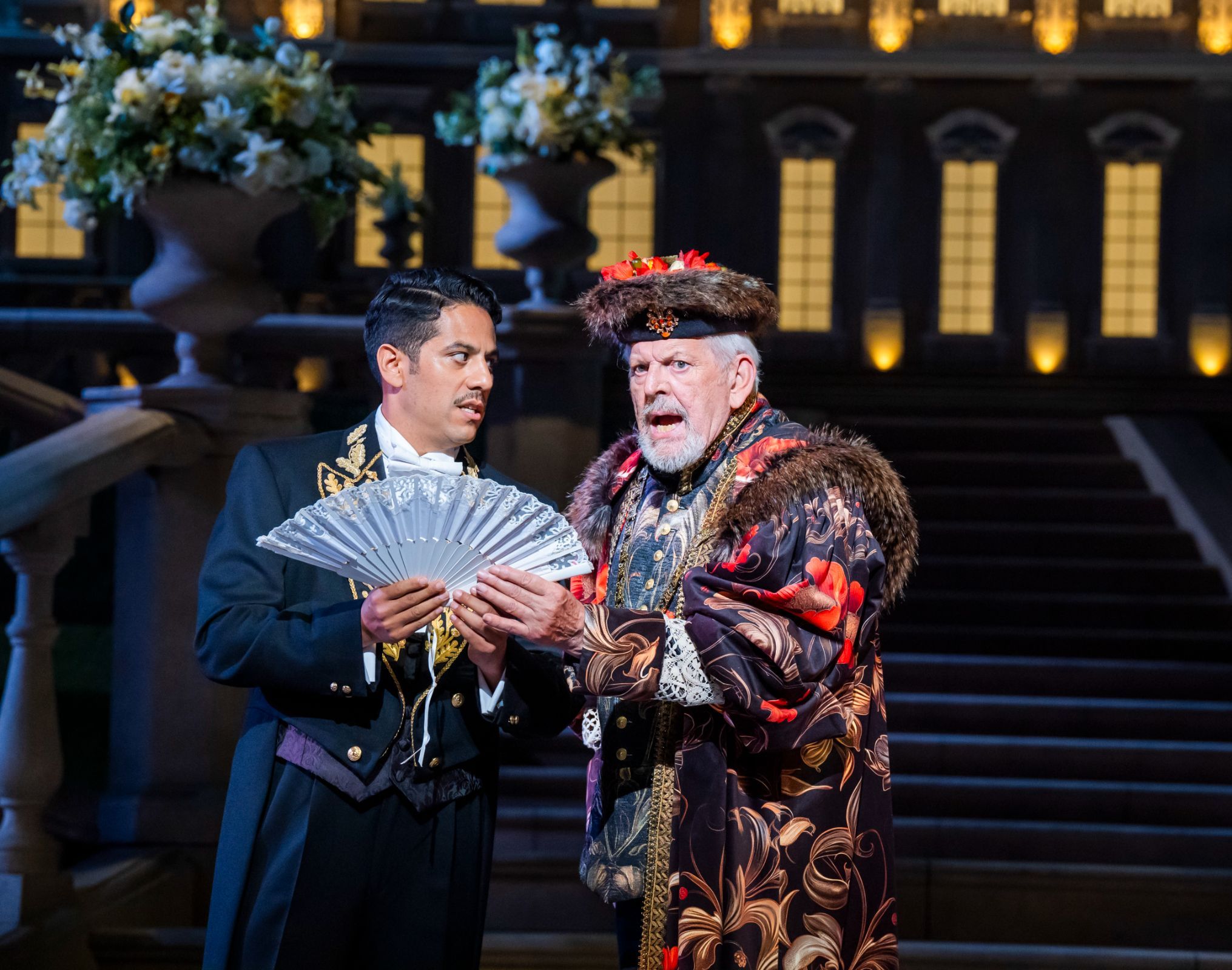 Germán Olvera (Danilo) and Sir Thomas Allen (Baron Zeta) &copy; Glyndebourne Productions Ltd. Photo: Tristram Kenton