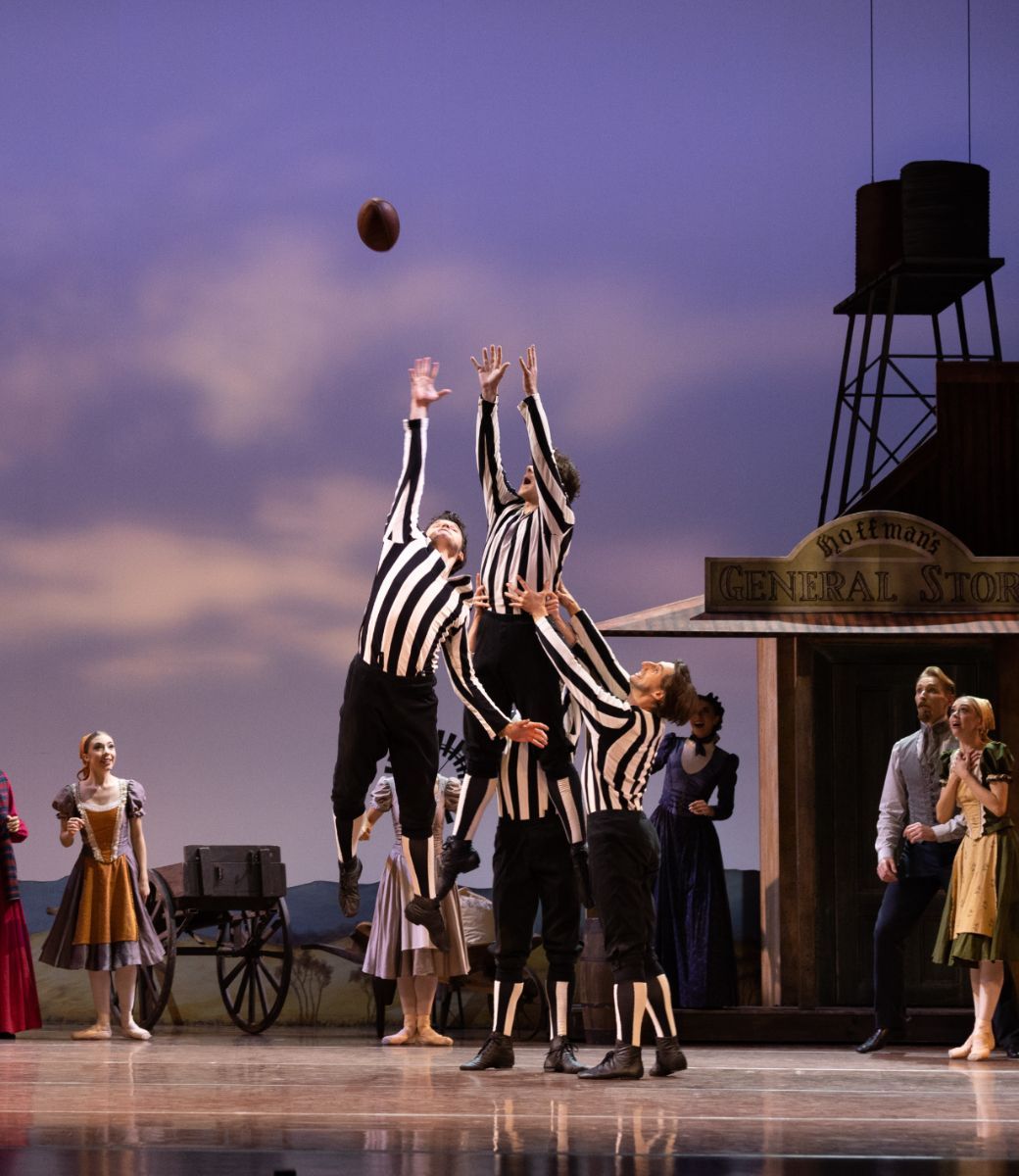 The football team in Greg Horsman's <i>Coppélia</i> for Queensland Ballet © David Kelly
