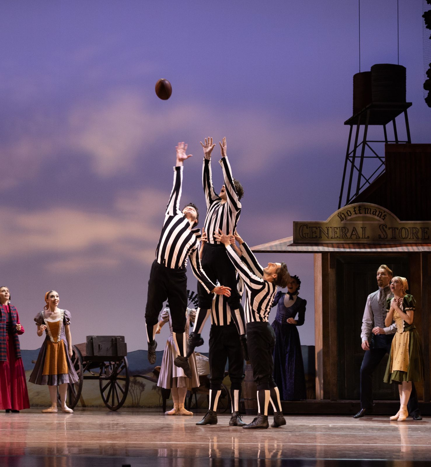 The football team in Greg Horsman's <i>Coppélia</i> for Queensland Ballet &copy; David Kelly