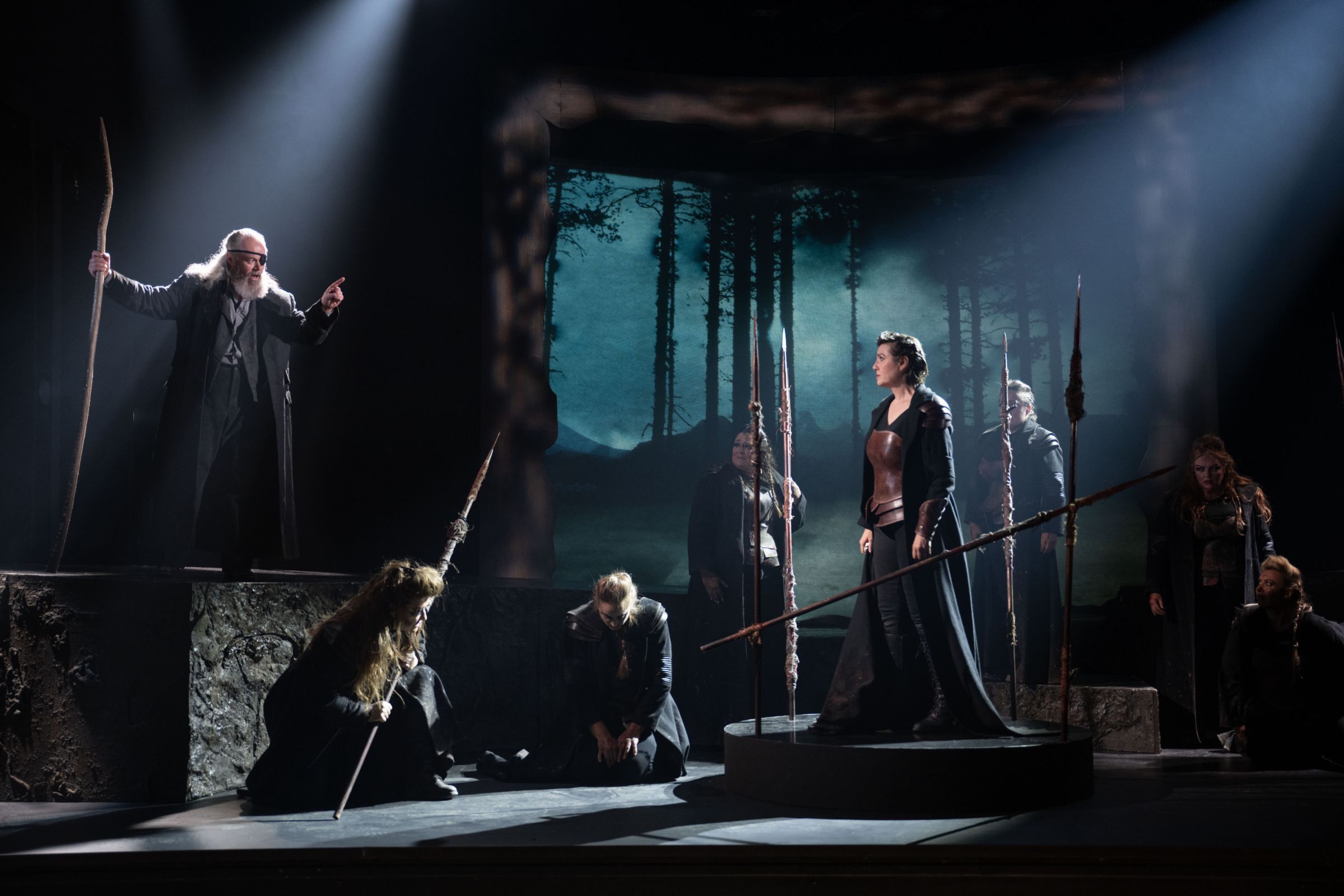 Paul Carey Jones (Wotan), Lee Bisset (Brünnhilde) and Valkyries &copy; Matthew WIlliams-Ellis
