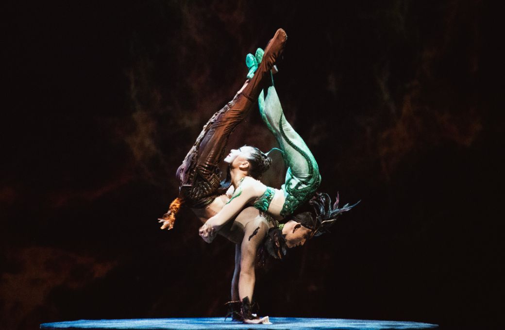 Li Jinyan as Snake and Li Tong as Eagle in <i>The Acrobatic Swan Lake</i> © Xi'an Acrobatic Troupe