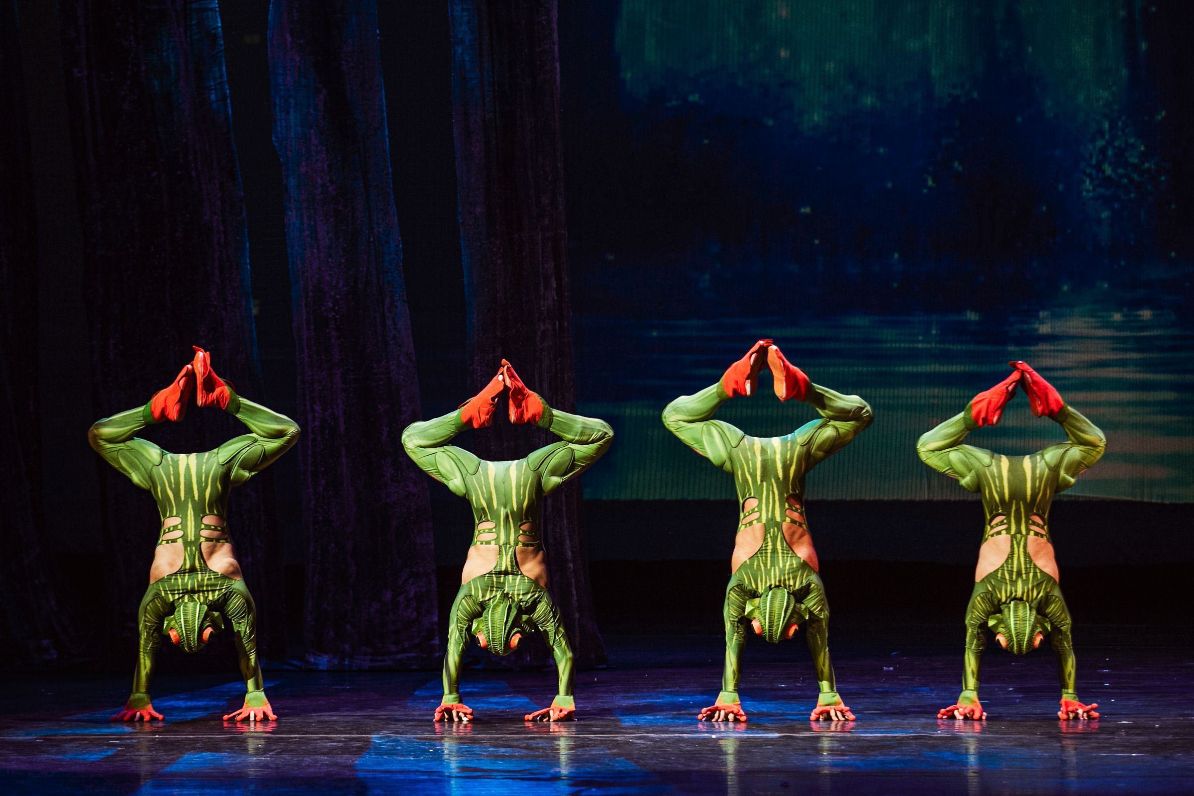 The four frogs in <i>The Acrobatic Swan Lake</i> © Xi'an Acrobatic Troupe