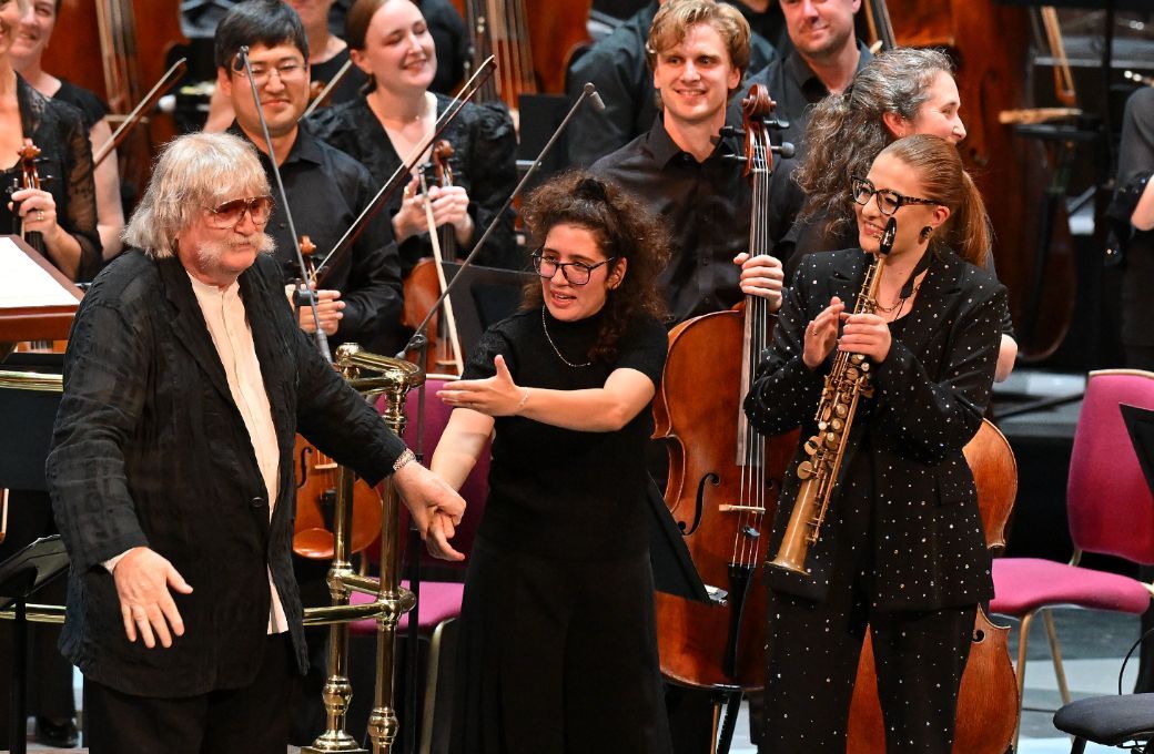 Sir Karl Jenkins, Nil Vendetti and Jess Gillam © BBC | Mark Allan