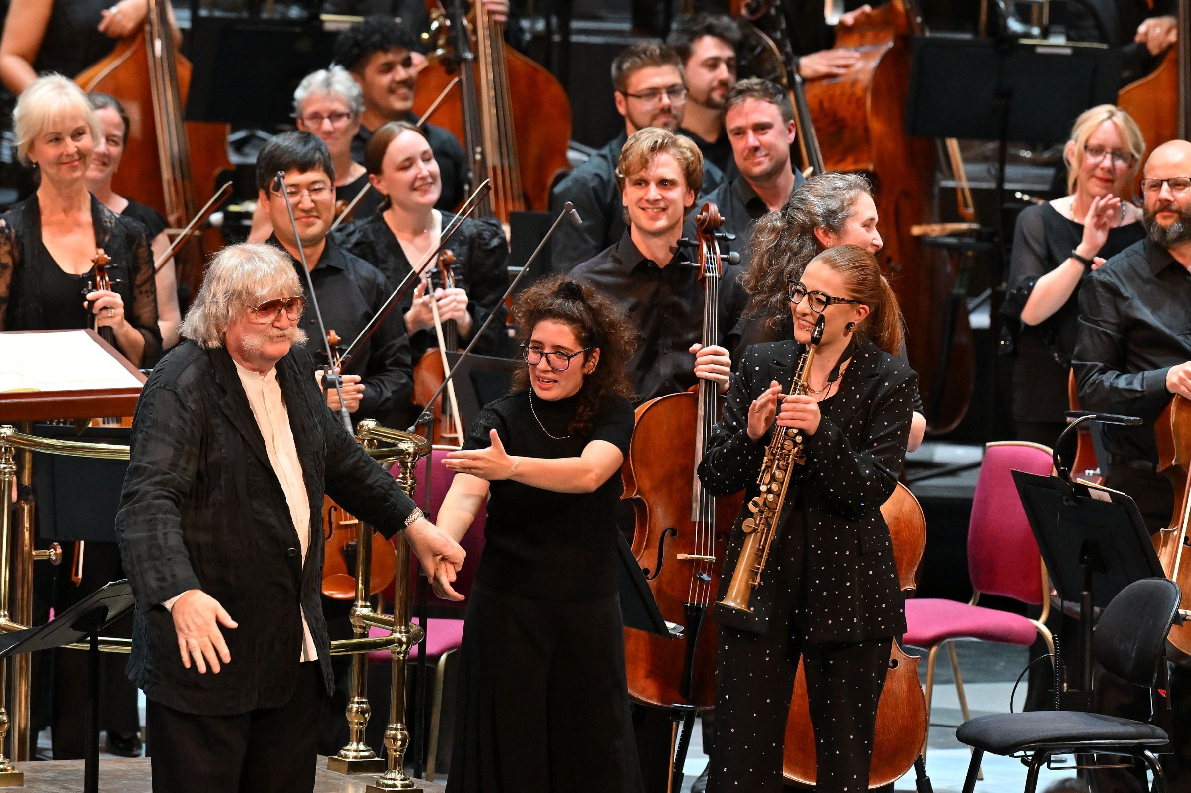 Sir Karl Jenkins, Nil Vendetti and Jess Gillam &copy; BBC | Mark Allan