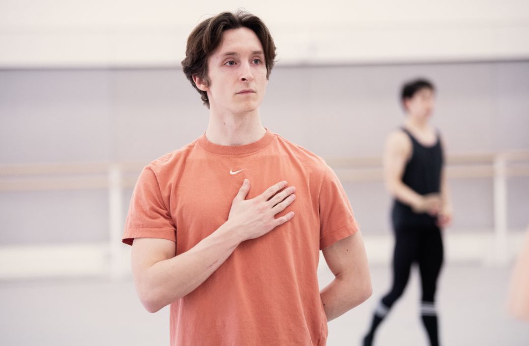 Joshua Junker in rehearsal for Ashton's <i>Cinderella</i>, The Royal Ballet &copy; Camilla Greenwell