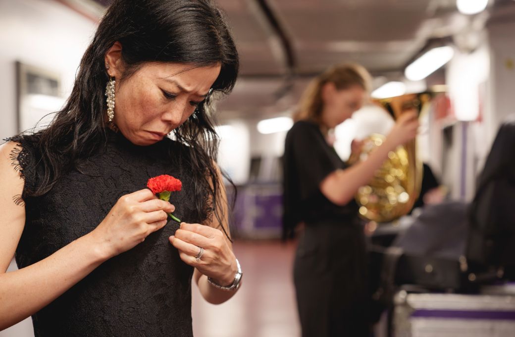 Carnations in tribute to Sir Andrew Davis © BBC | Andy Paradise