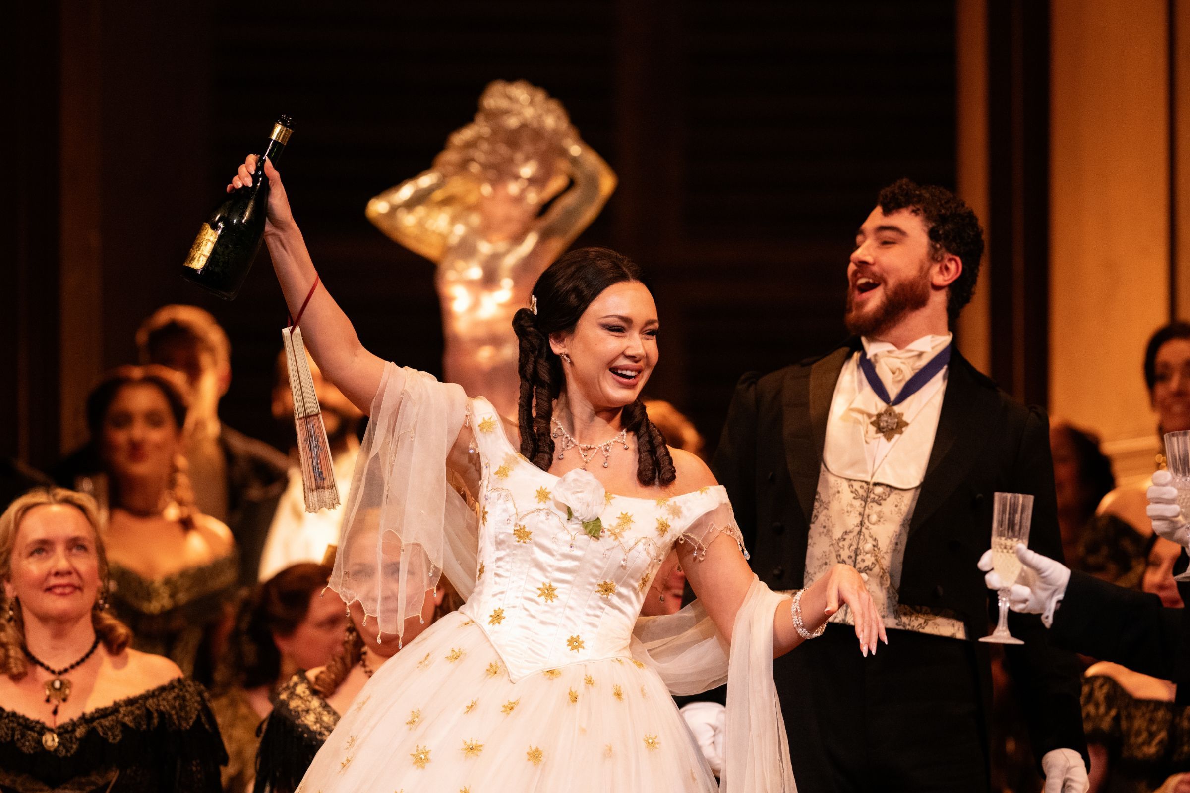 Aida Garifullina (Violetta) and Ossian Huskinson (Marquis d'Obigny) &copy; ROH | Camilla Greenwell