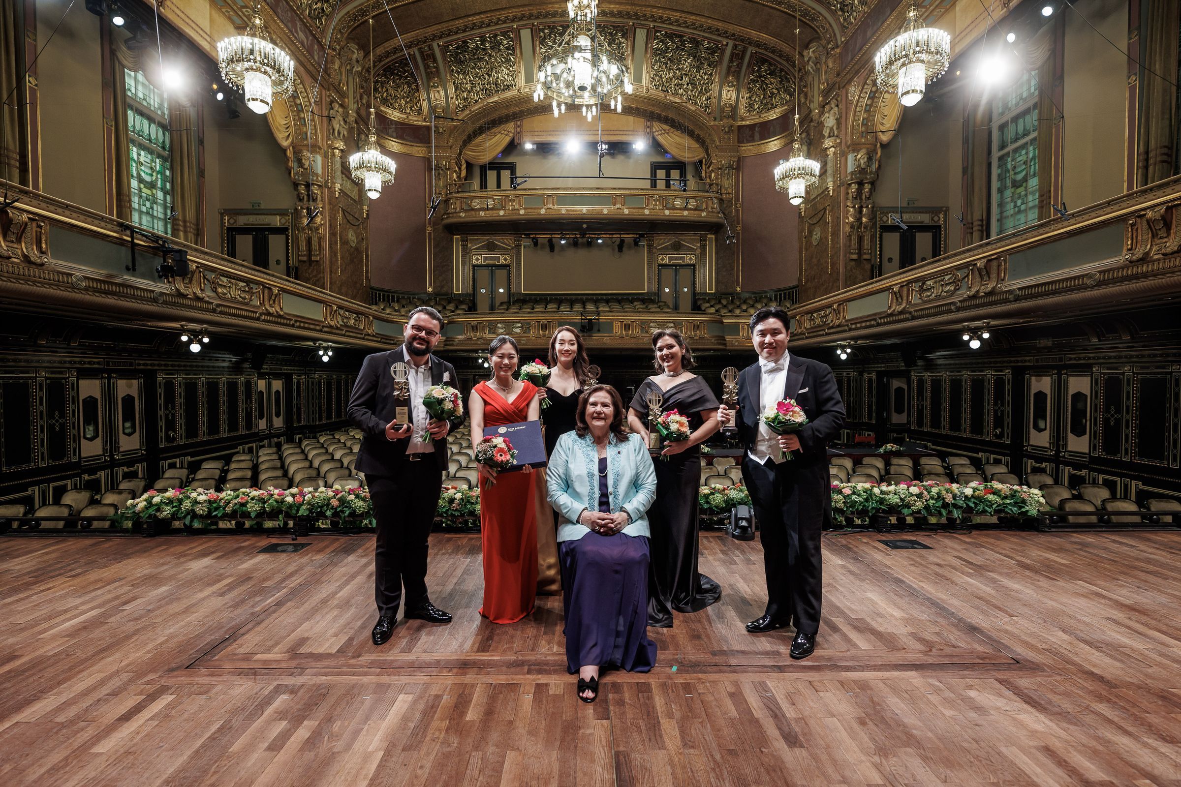 Éva Marton with the five prizewinners &copy; Liszt Academy | László Mudra