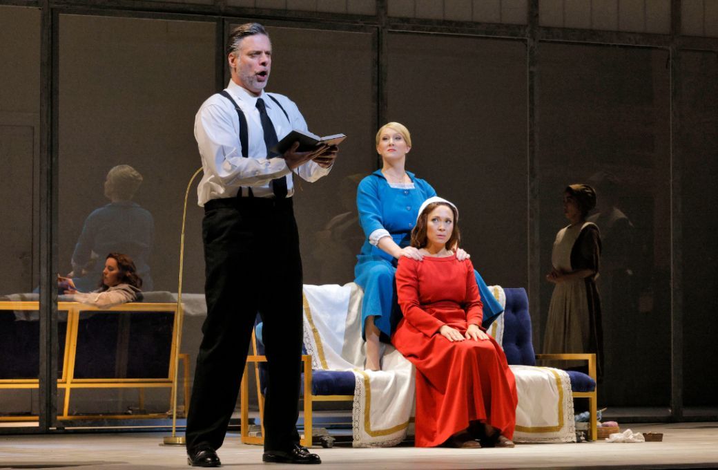 John Relyea (The Commander), Lindsay Ammann (Serena Joy) and Irene Roberts (Offred) &copy; Cory Weaver | San Francisco Opera