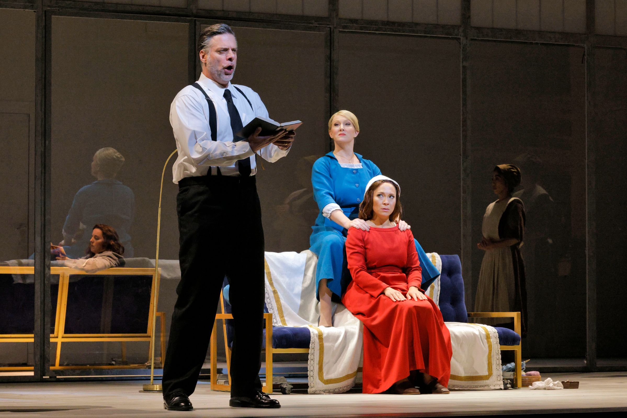 John Relyea (The Commander), Lindsay Ammann (Serena Joy) and Irene Roberts (Offred) &copy; Cory Weaver | San Francisco Opera