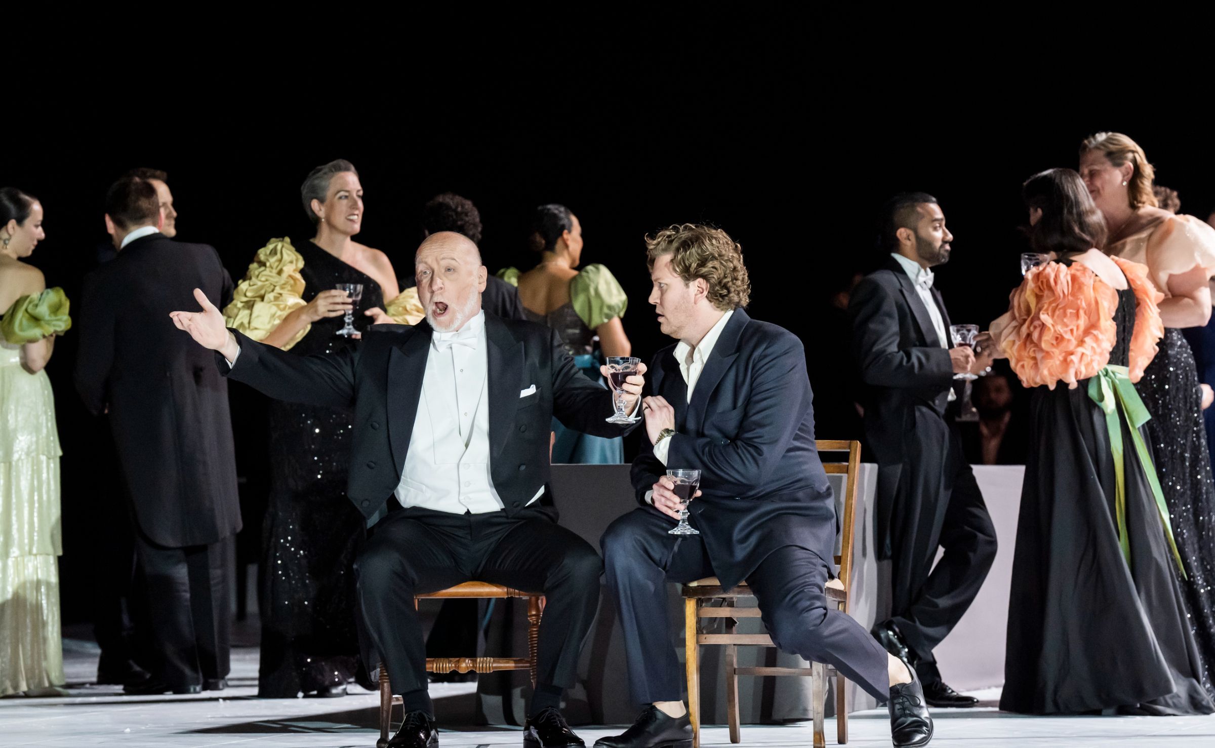 Brindley Sherratt (Prince Gremin), Gordon Bintner (Onegin) &copy; Royal Ballet and Opera | Tristram Kenton