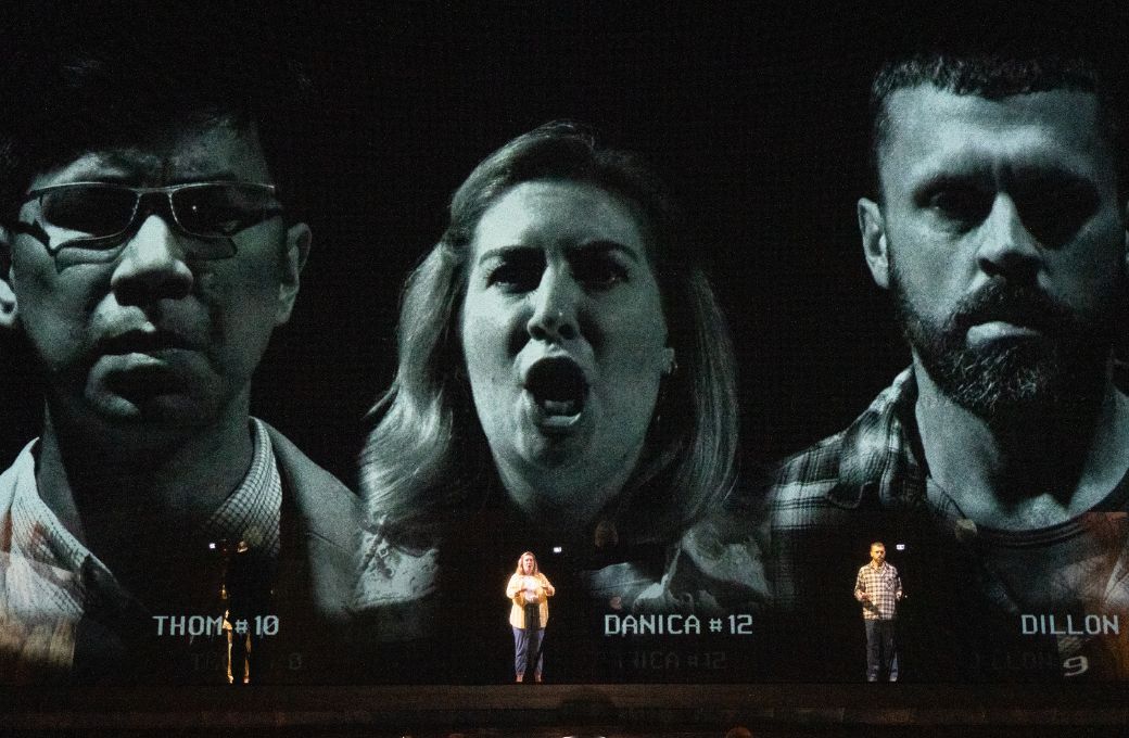 Joseph Lim, Diane Newman and John Moore in Missy Mazzoli and Royce Vavrek&rsquo;s <i>The Listeners</i> &copy; Steven Pisano
