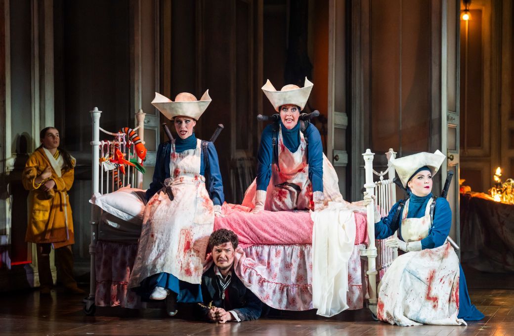 Katie Sharpe, Hazel Croft, Charlie Drummond (Three Ladies) and Egor Zhuravskii (Tamino) &copy; Tristram Kenton