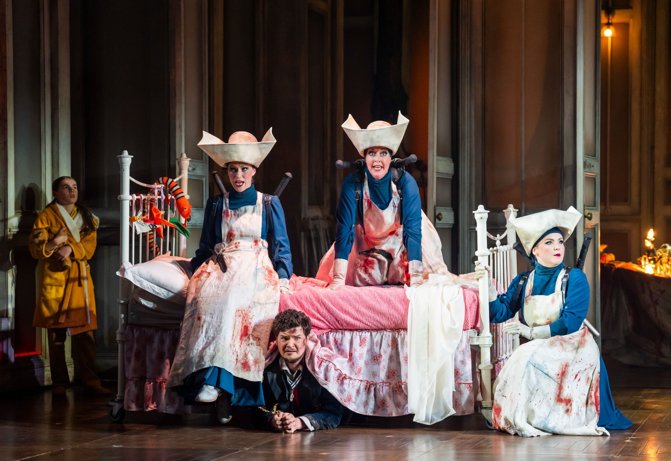 Katie Sharpe, Hazel Croft, Charlie Drummond (Three Ladies) and Egor Zhuravskii (Tamino) &copy; Tristram Kenton