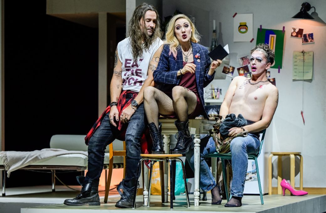Christophe Dumaux (Arsamene), Anna El-Khashem (Romilda) and Gregory Feldmann (Elviro) &copy; Toni Suter