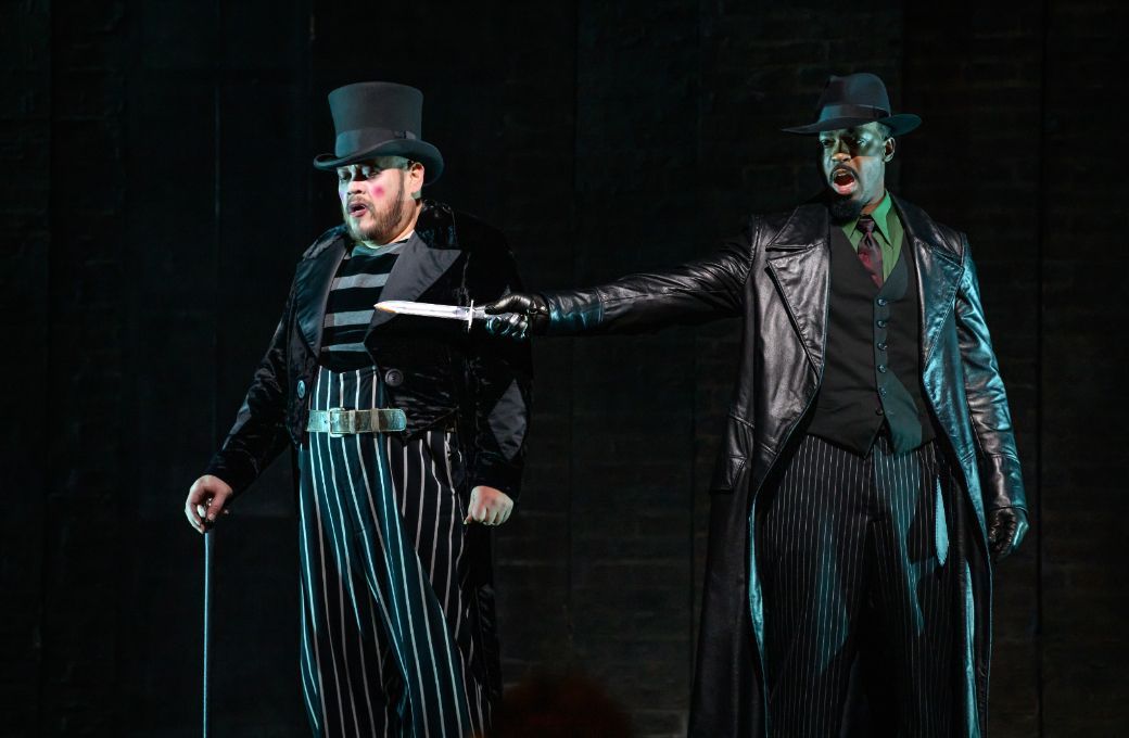 Quinn Kelsey (Rigoletto) and Soloman Howard (Sparafucile) &copy; Nina Wurtzel | Met Opera
