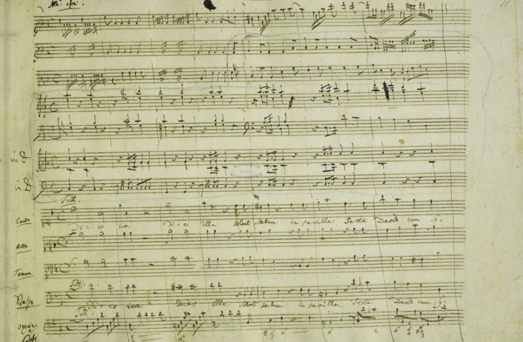 Facsimile of the <i>Dies Irae</i> in Mozart's handwriting, held in the Mozarthaus, Vienna &copy; Public domain