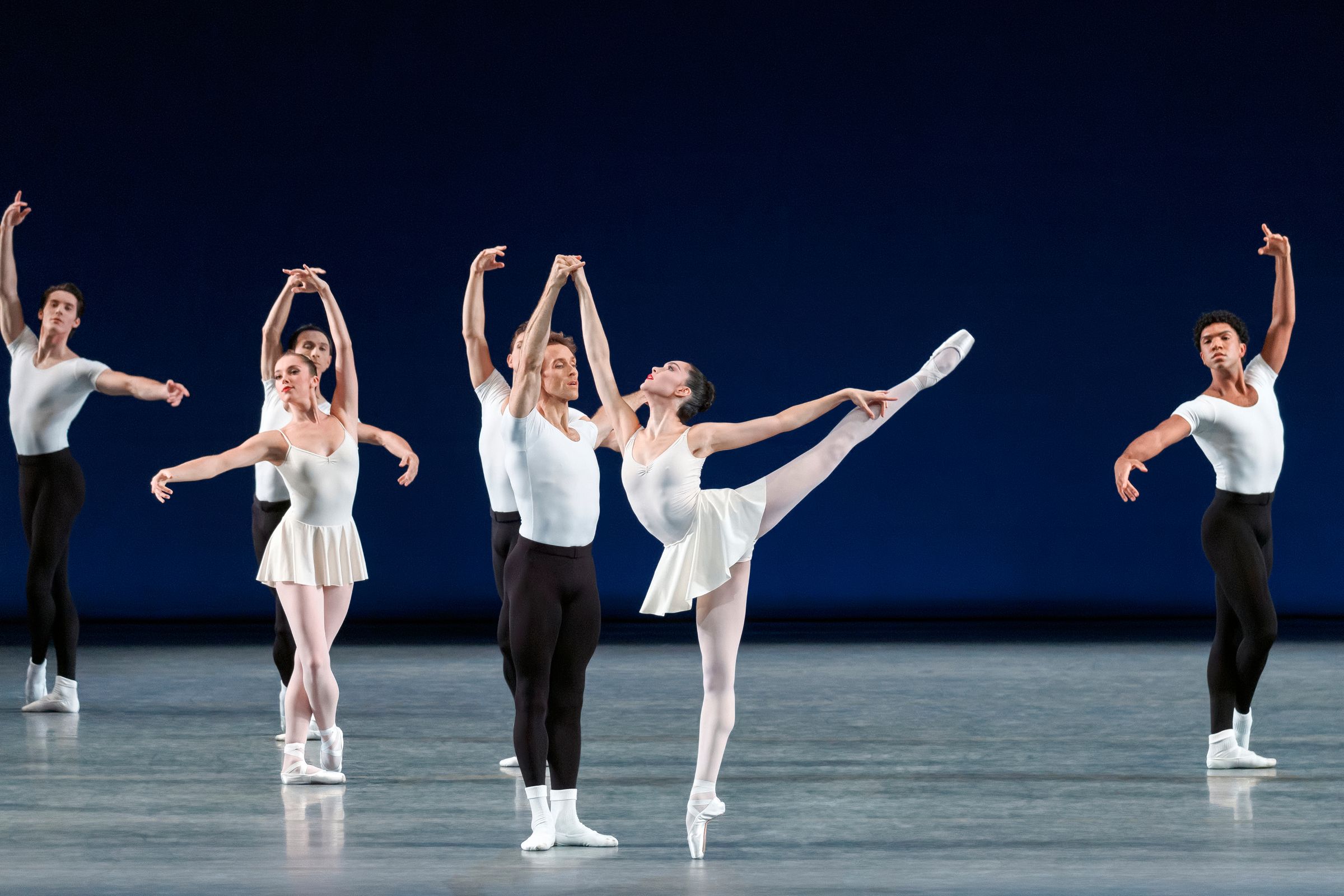 Mira Nadon and Adrian Danchig-Waring with the Company in Balanchine's <i>Monumentum pro Gesualdo</i> © Erin Baiano