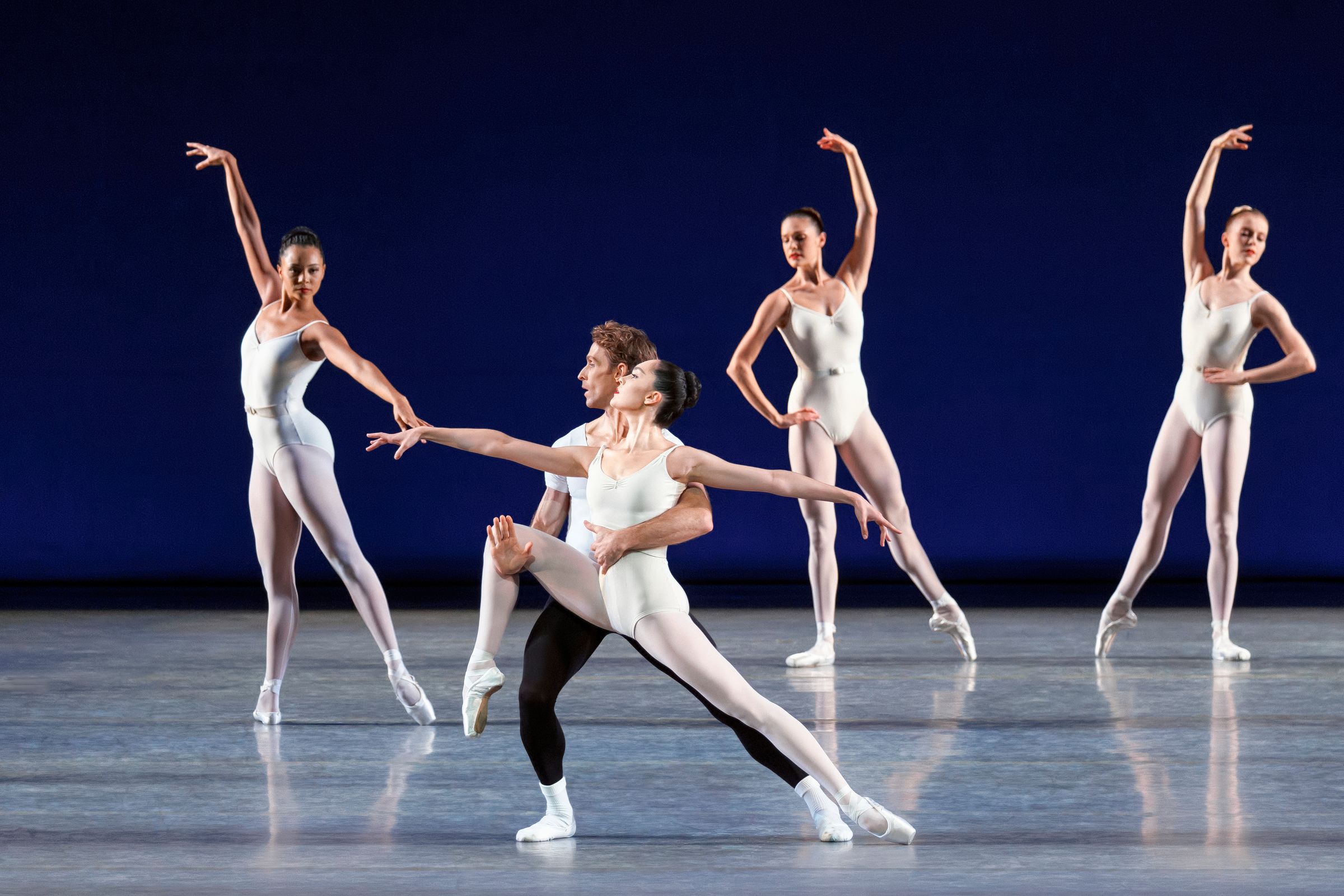 Mira Nadon and Adrian Danchig-Waring with the Company in <i>Movements for Piano and Orchestra</i> © Erin Baiano