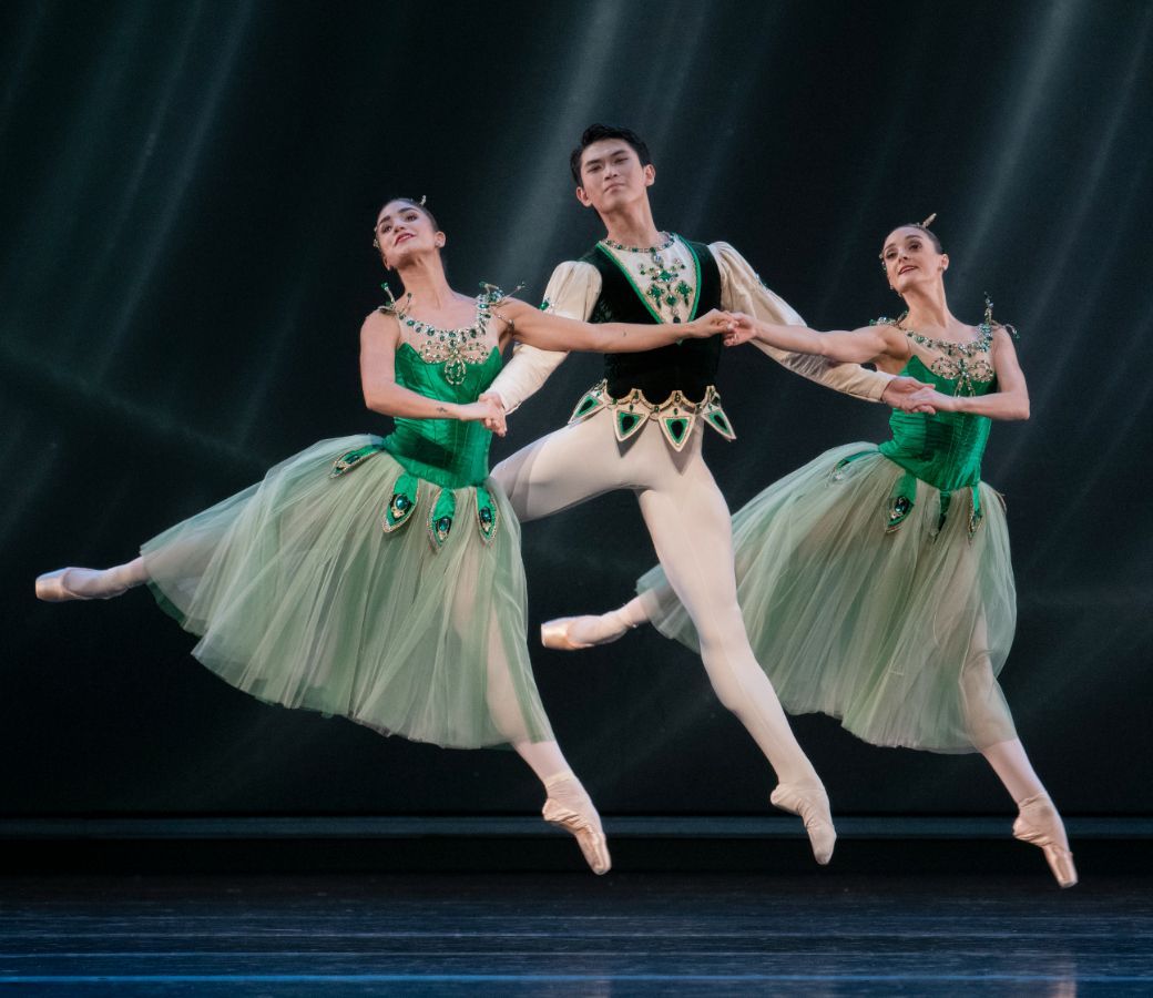 Isabel Vila, Josh Nagaoka and Natasha Jones Dale in George Balanchine's <i>Emeralds</i> &copy; Erik Berg