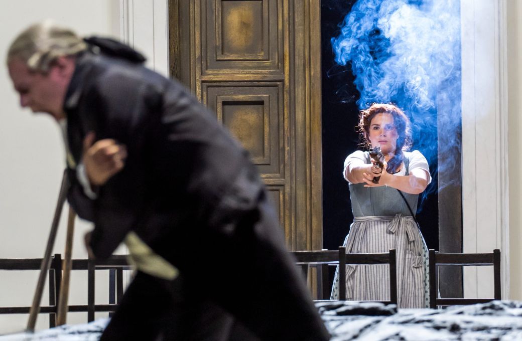 Jochen Schmeckenbecher (Don Pizarro) and Christina Gansch (Marzelline) &copy; Tristram Kenton, 2024
