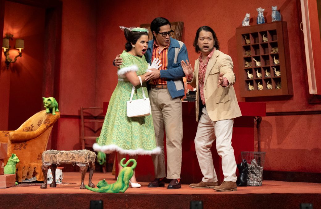 Simone Osborne (Norina), Josef Jeongmeen Ahn (Malatesta) and Filipe Manu (Ernesto) &copy; Jane Barlow