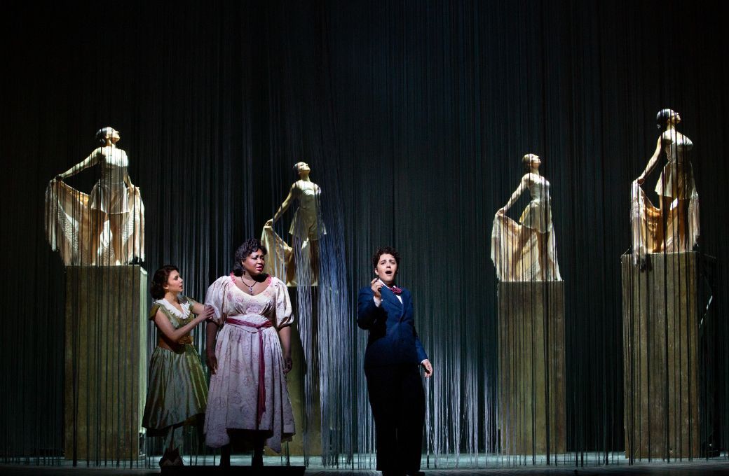 Elena Villal&oacute;n (Nuria), Angel Blue (Margarita Xirgu) and Daniela Mack (Federico Garc&iacute;a Lorca) &copy; Marty Sohl | Met Opera