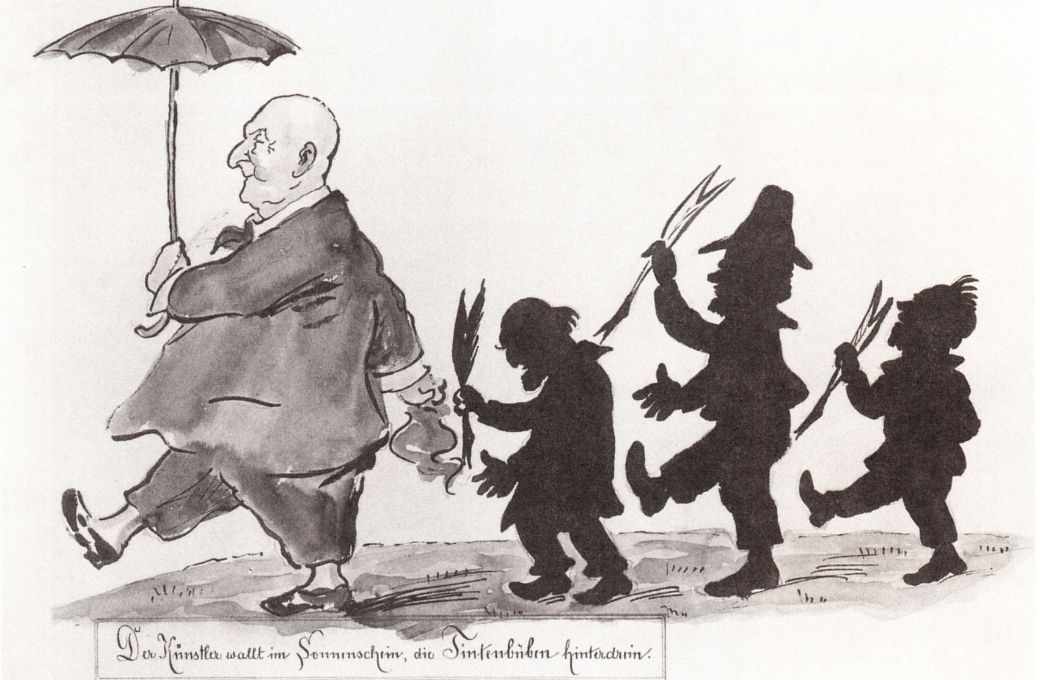 Anton Bruckner persued by critics, caricature by Otto Böhler © Otto Böhler | Public Domain