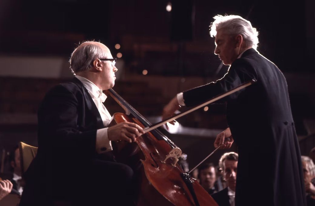 Karajan performs with Mstislav Rostropovich &copy; Unitel