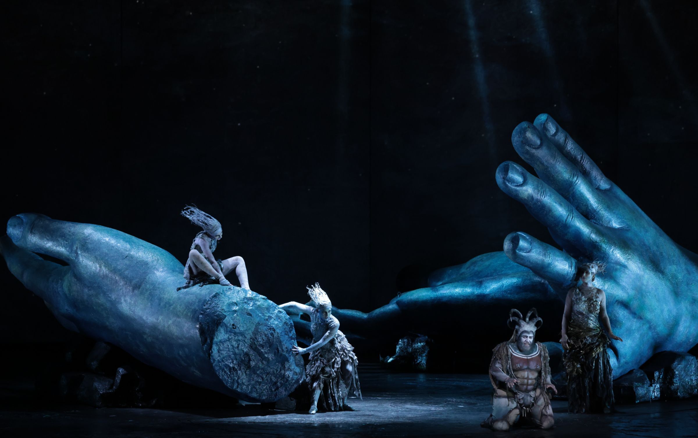 Ólafur Sigurdarson (Alberich), Andrea Carroll, Svetlina Stoyanova and Virginie Verrez (Rhinemaidens) &copy; Teatro alla Scala | Brescia e Amisano