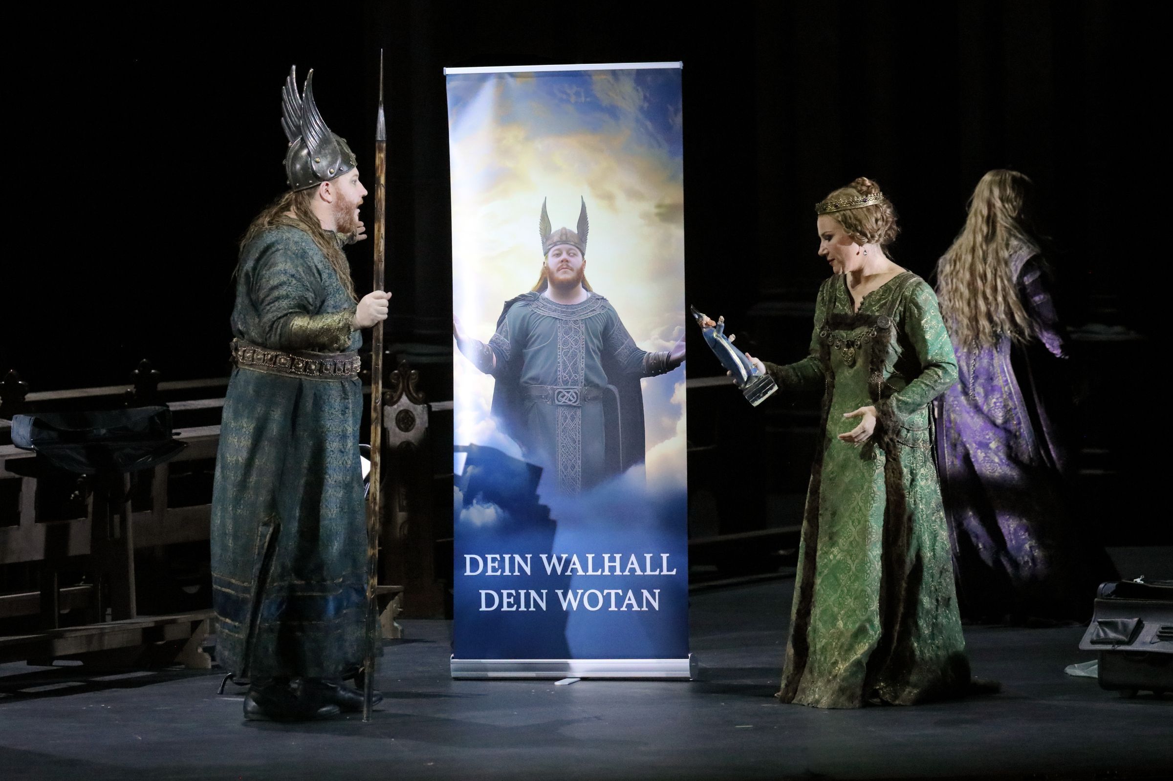 Nicholas Brownlee (Wotan), Ekaterina Gubanova (Fricka) and Mirjam Mesak (Freia) &copy; Wilfried Hösl