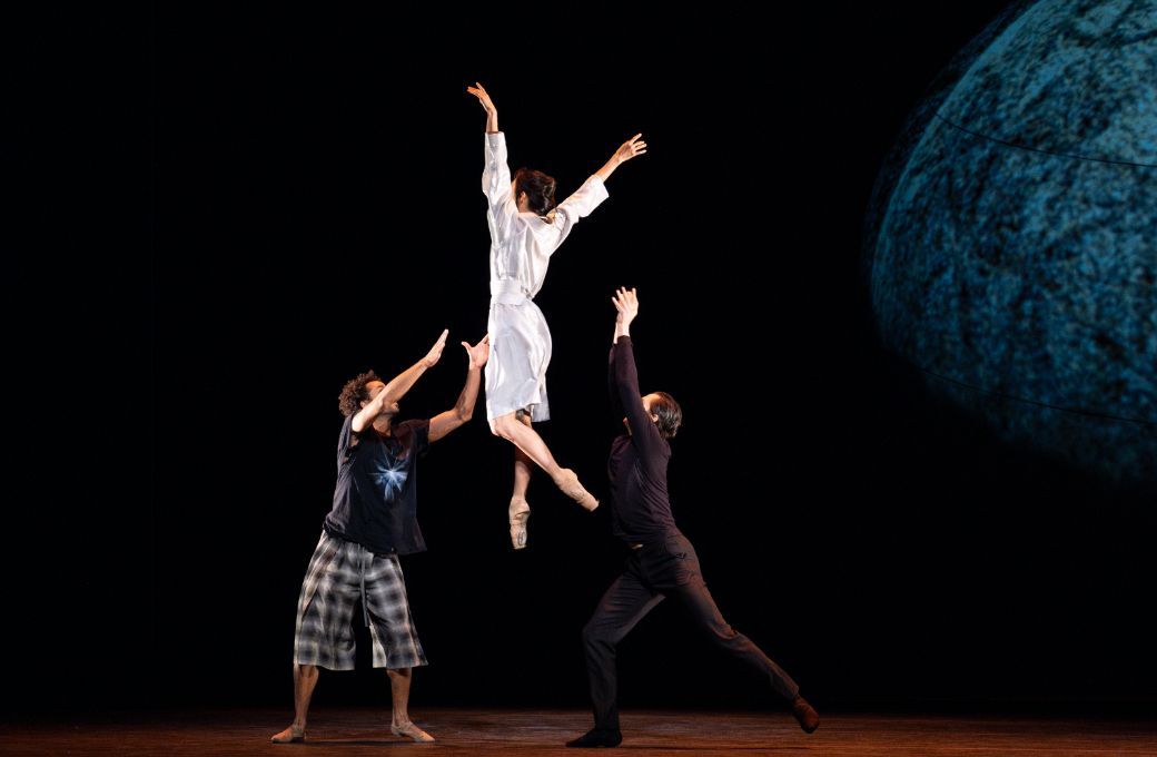 Joseph Sissens as Jimmy, Fumi Kaneko as Oryx, William Bracewell as Crake in McGregor's <i>MaddAddam</i> &copy; Andrej Uspenski