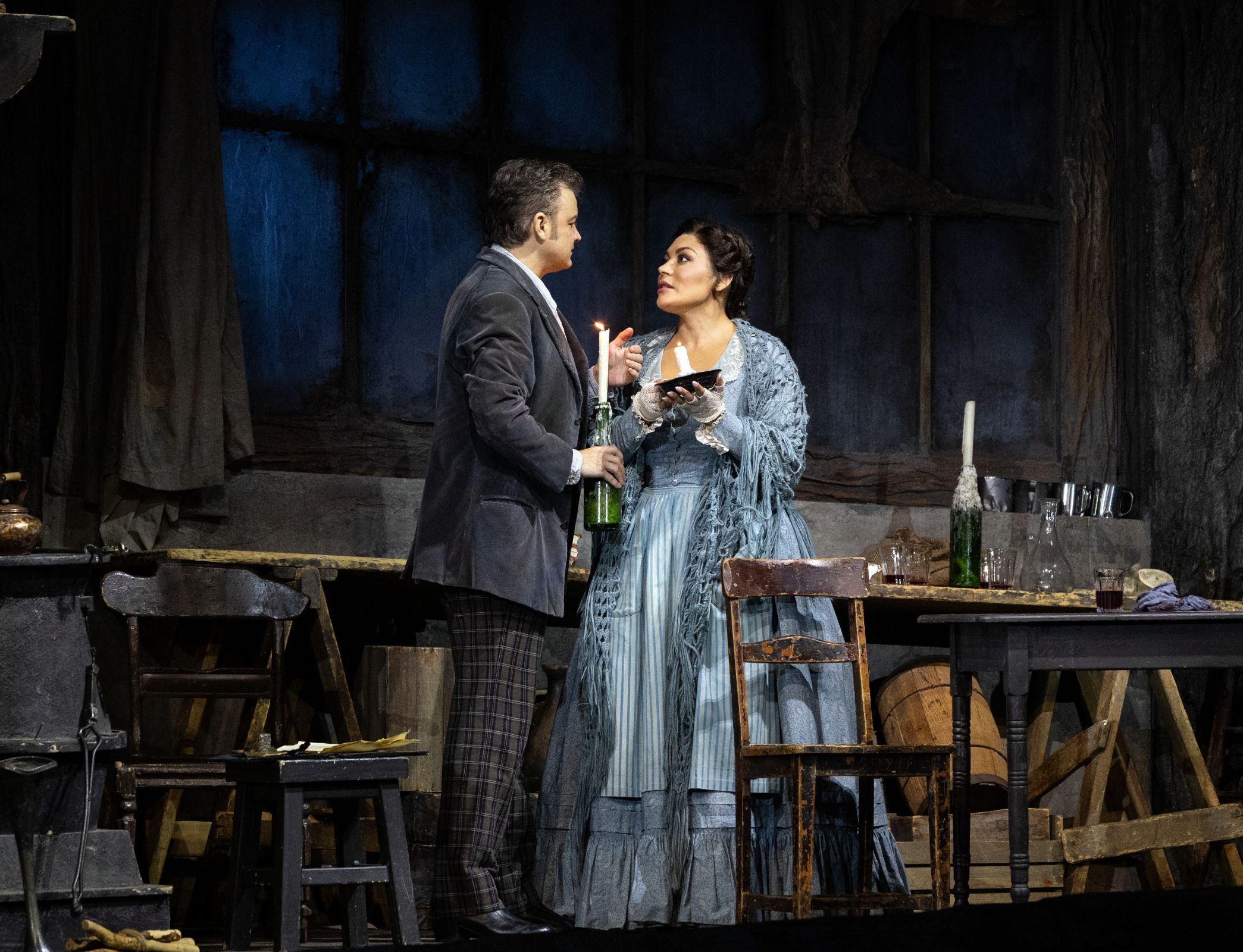 Dmytro Popov (Rodolfo) and Ailyn Pérez (Mimì) &copy; Marty Sohl | Met Opera
