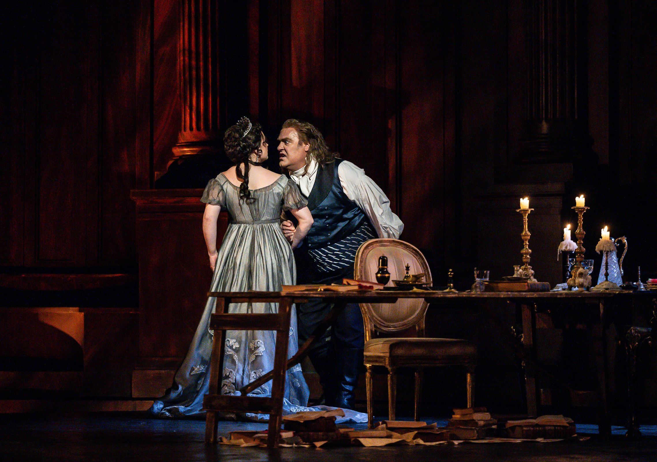 Natalya Romaniw (Tosca) and Sir Bryn Terfel (Scarpia) &copy; RBO | Clive Barda