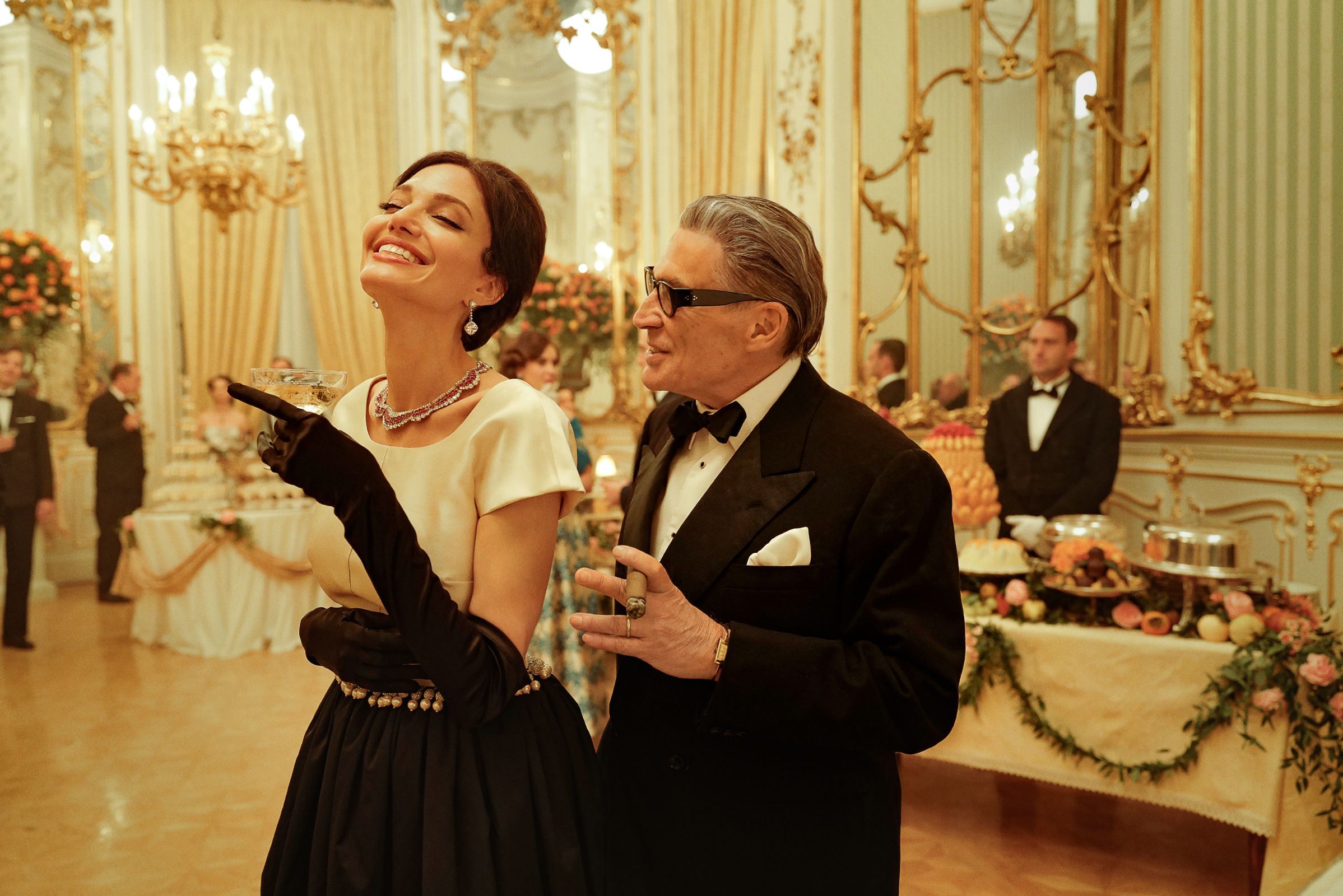 Angelina Jolie (Maria Callas) and Haluk Bilginer (Aristotle Onassis) in <i>Maria</i> &copy; 2024 Netflix Inc | Photo by Pablo Larraín