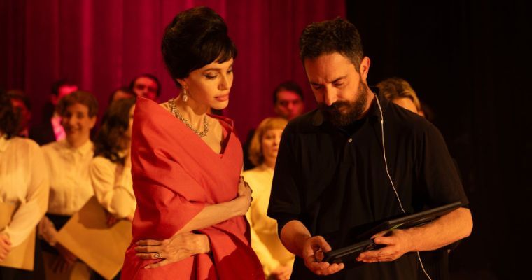Angelina Jolie and Pablo Larraín on the set of <i>Maria</i> &copy; © 2024 Netflix Inc | Photo by Pablo Larraín