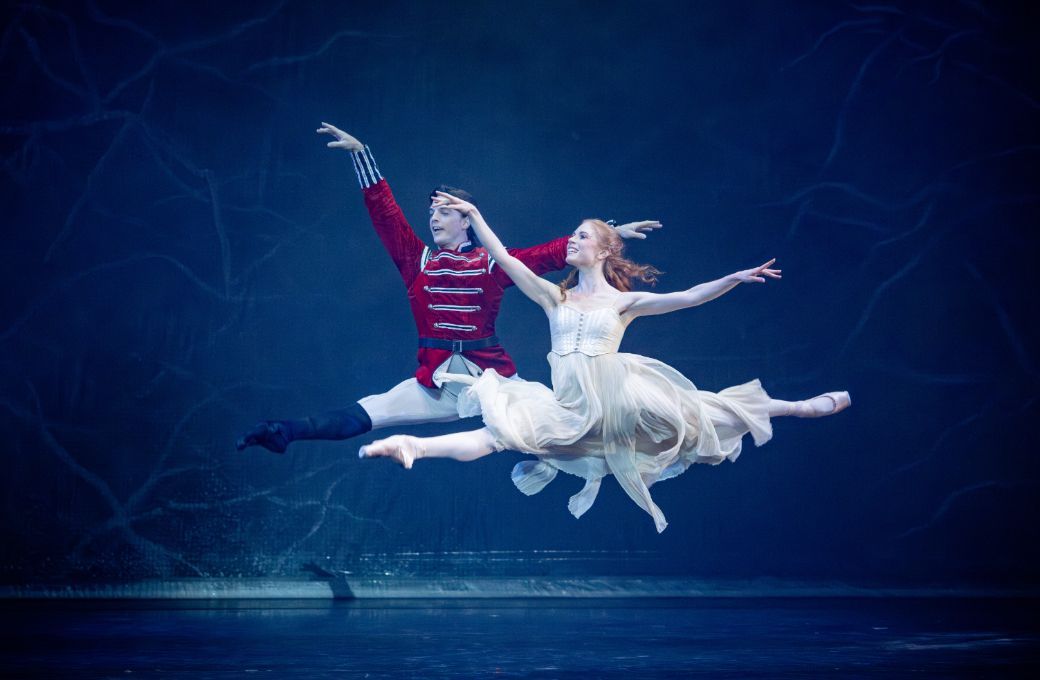 Joseph Caley as the Nutcracker Prince and Mia Heathcote as Clara in Peter Wright's <i>The Nutcracker</i> © Daniel Boud