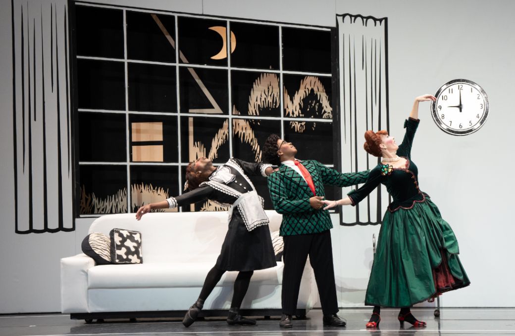 Brandon Randolph, Joe Bowie and Elisa Clark in the Mark Morris Dance Group production <i>The Hard Nut</i> &copy; Julieta Cervantes