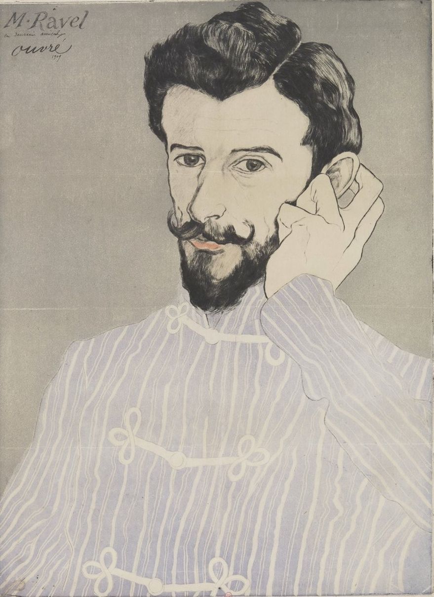 Maurice Ravel, portrait by Achille Ouvré (1909) &copy; Public domain | Wikimedia Commons