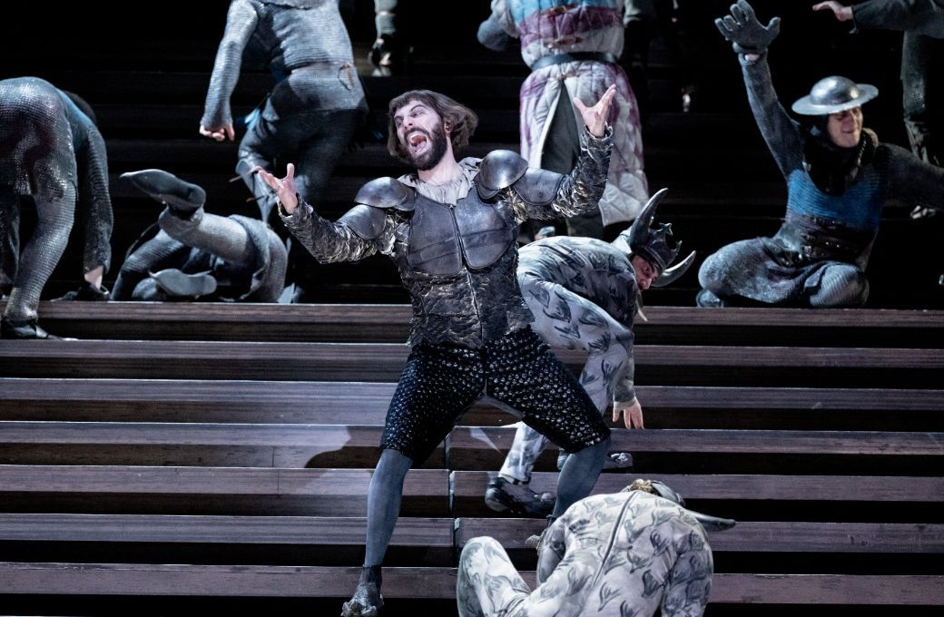 Riccardo Fassi (Ferrando) and the Royal Opera Chorus &copy; RBO | Camilla Greenwell