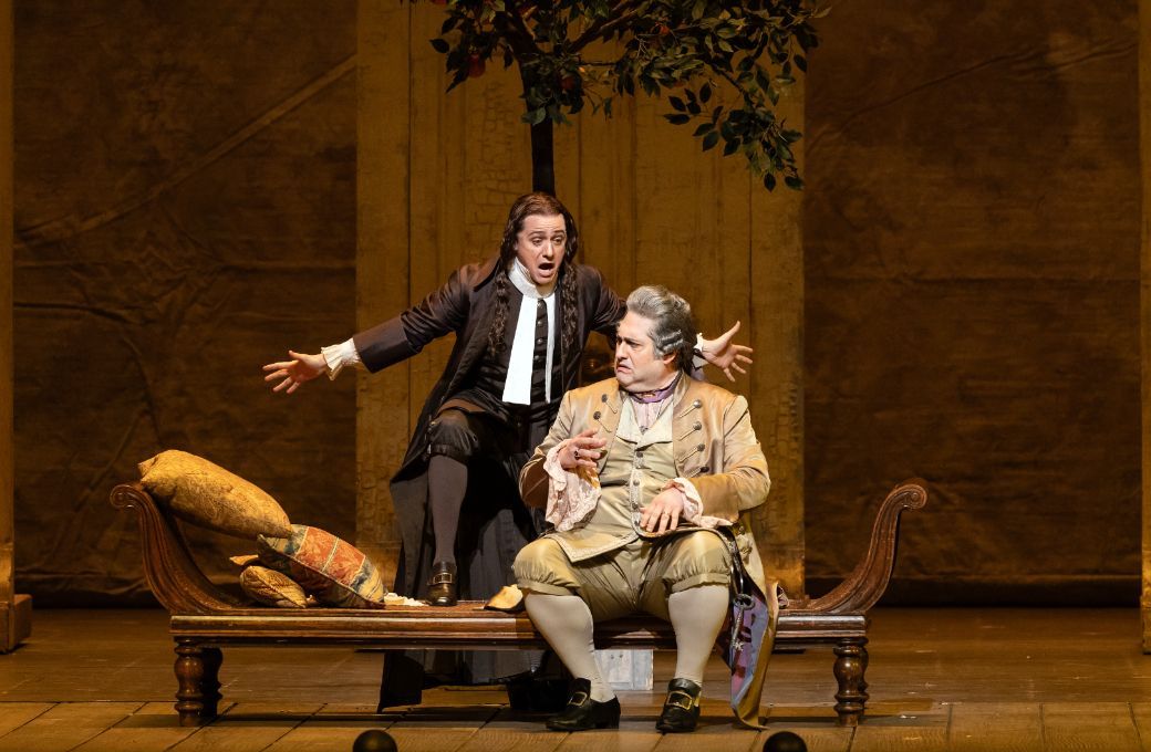 Alexander Vinogradov (Don Basilio) and Nicola Alaimo (Doctor Bartolo) &copy; Marty Sohl | Met Opera