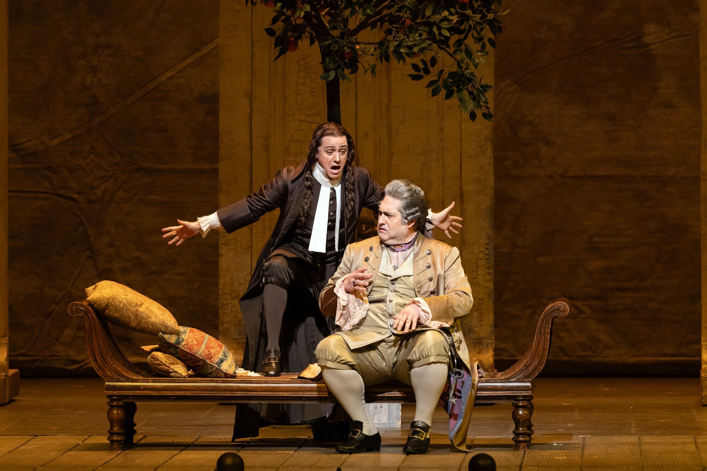 Alexander Vinogradov (Don Basilio) and Nicola Alaimo (Doctor Bartolo) &copy; Marty Sohl | Met Opera