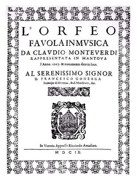 Front cover of the score of <i>L'Orfeo</i>, published in Venice in 1609