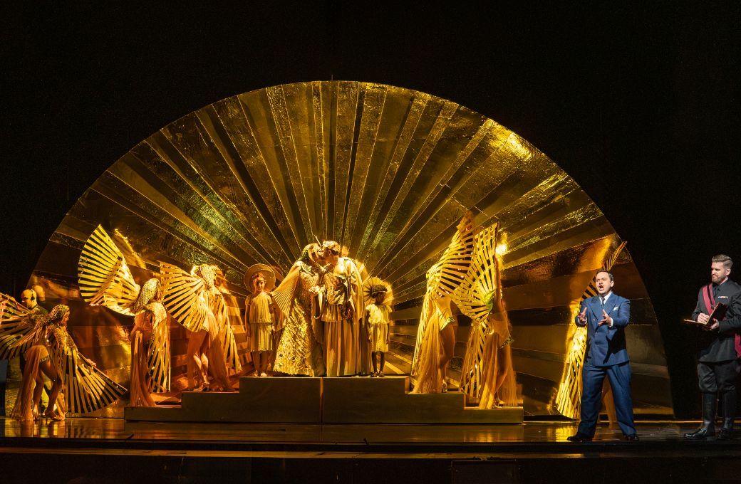 Julia Bullock (Cleopatra), Gerald Finley (Antony) and Paul Appleby (Caesar) © Karen Almond | Met Opera