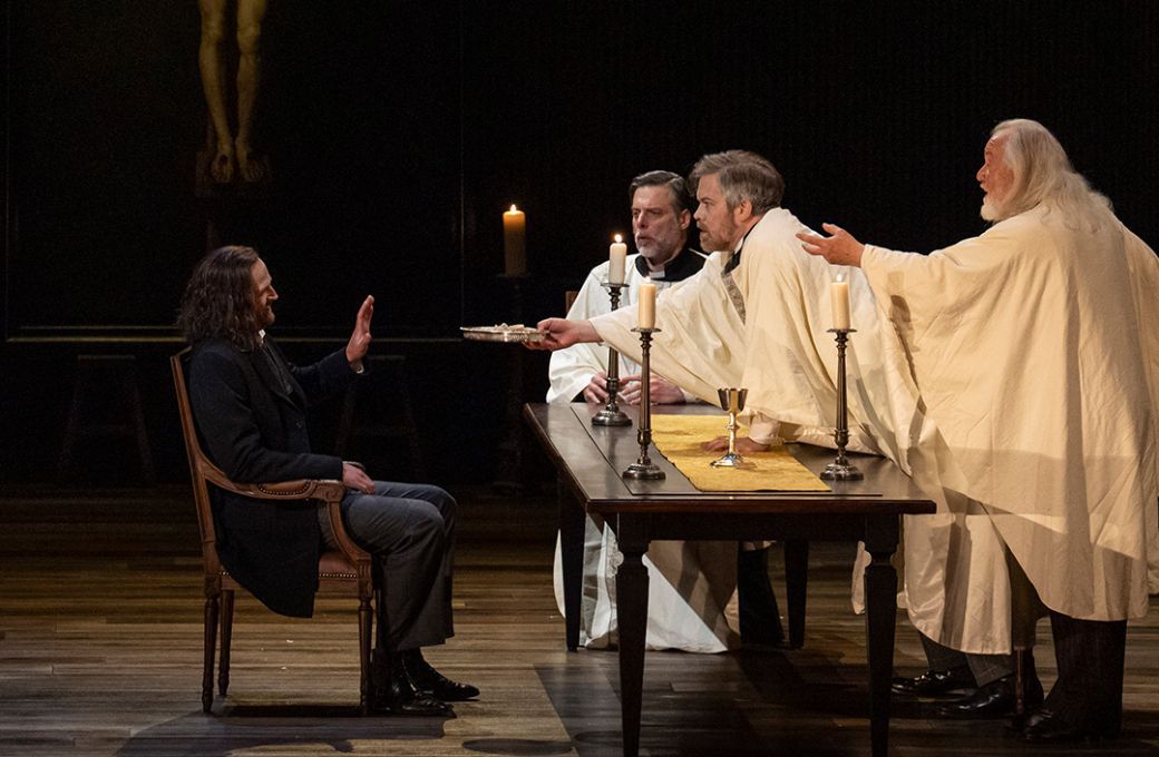 Daniel Johansson, John Relyea (Gurnemanz), Audun Iversen (Amfortas) and John Tomlinson (Titurel) &copy; Glyndebourne Productions Ltd | Photo: Richard Hubert Smith