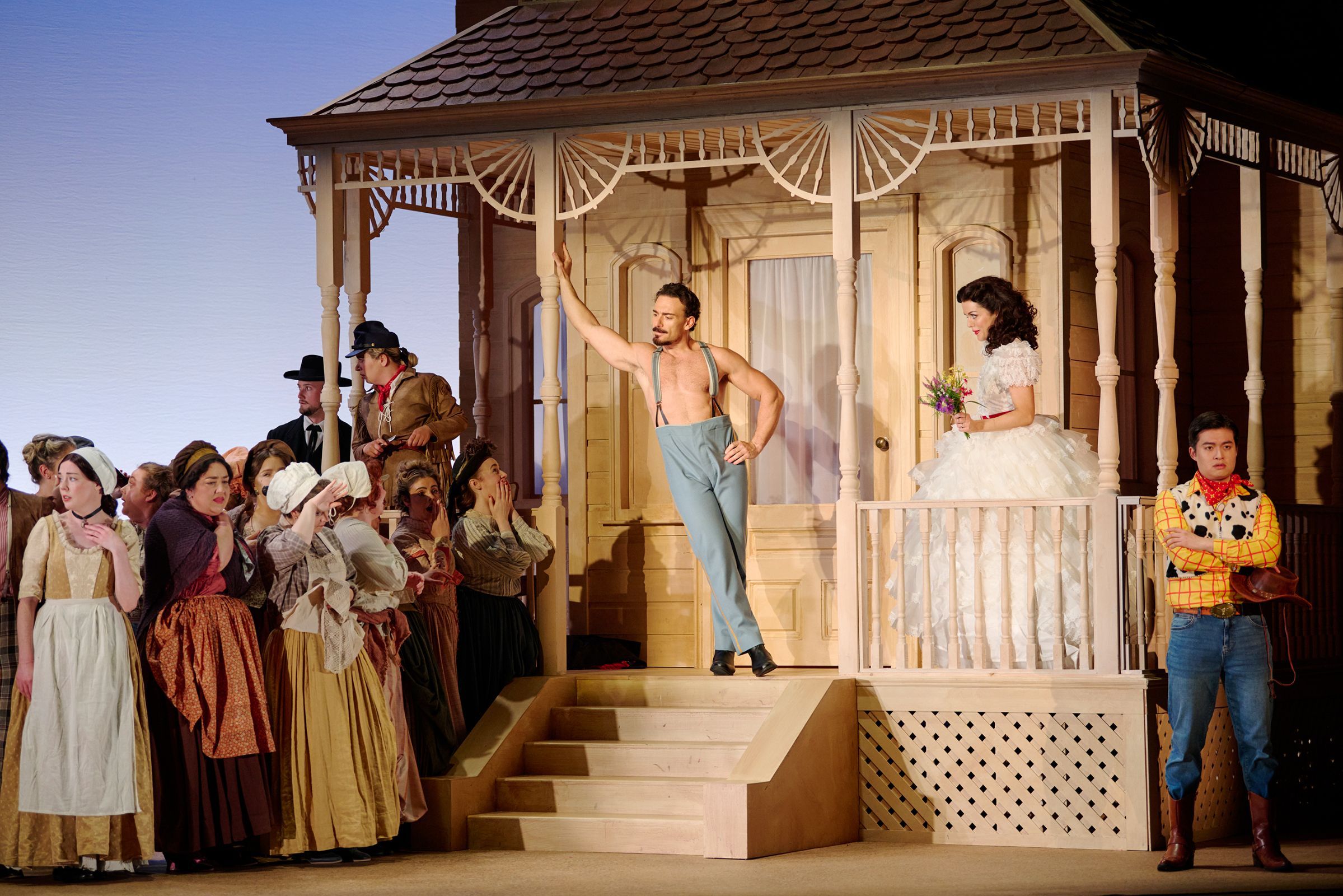Gianluca Margheri (Belcore), Claudia Boyle (Adina) and INO Chrous © Ros Kavanagh