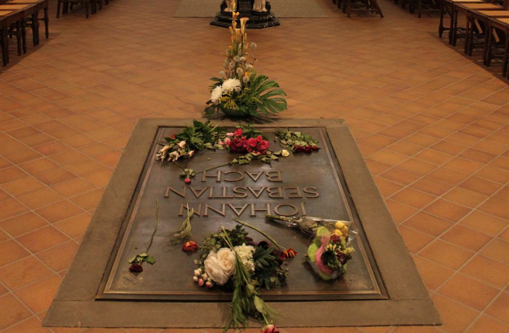 The gravestone of J S Bach in the altar of St. Thomas Church, Leipzig &copy; DerHHO | Wikimedia Commons CC-BY-SA-3.0