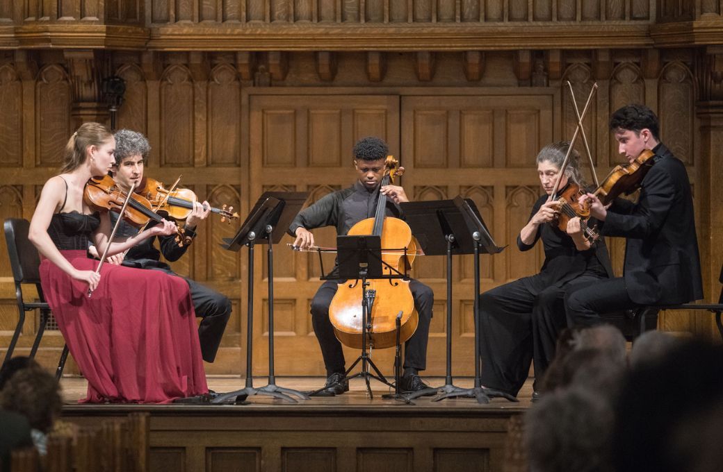 Geneva Lewis, Itamar Zorman, Sterling Elliott, Kim Kashkashian and Emad Zolfaghari © Gary Adams